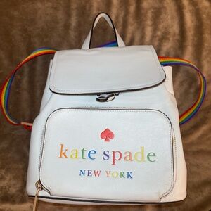 Kate Spade Darcy Flap Backpack Rainbow Edition in Bone White Leather